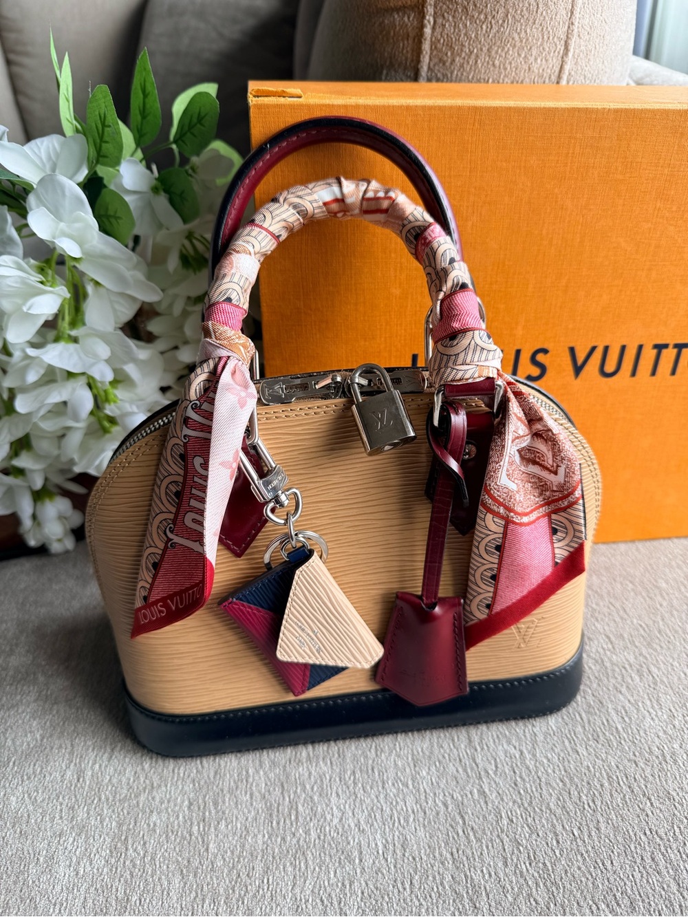 Louis Vuitton Limited Edition Epi Tricolor Alma BB with Scarf and Bag Charm Set